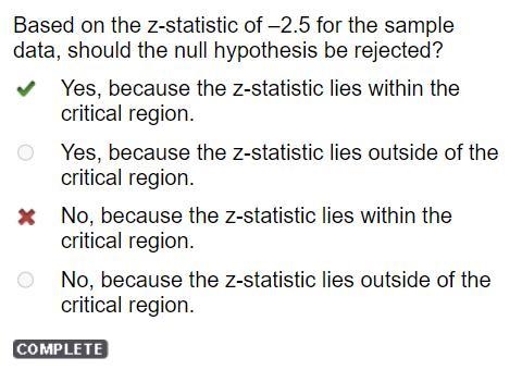 Based on the z-statistic of –2.5 for the sample data, should the null hypothesis be-example-1