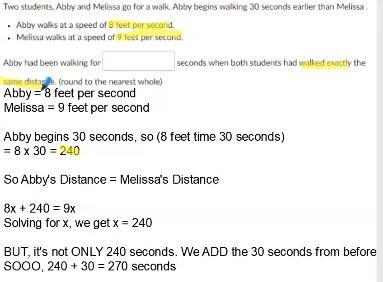 Two students, Abby and Melissa go for a walk. Abby begins walking 30 seconds earlier-example-1