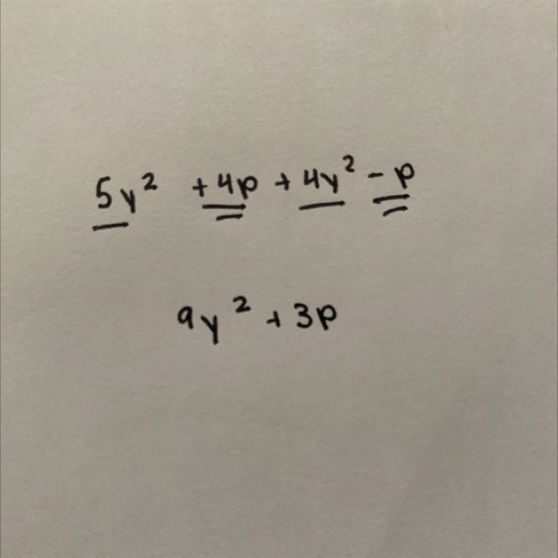 Simplify the Algerbraic expression ? 5y² + 4p + 4y² - p​-example-1