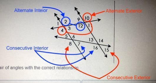 Please help !! using the image above match each pair of angles with the correct relationship-example-1