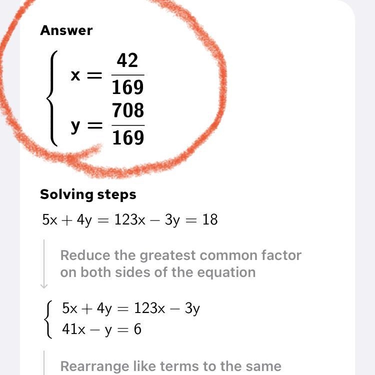 Solve the system using elimination. 5x + 4y = 123x – 3y = 18-example-1