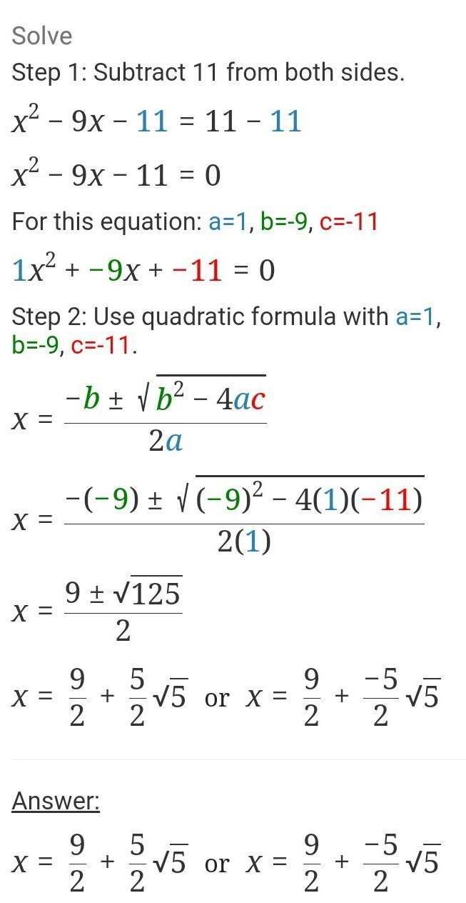 How many solutions does X^2 - 9x = -11 have?-example-1