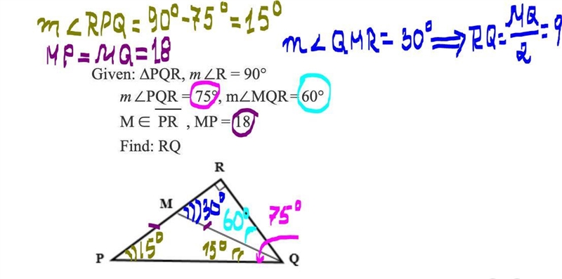 Given PQR, R=90º....-example-1