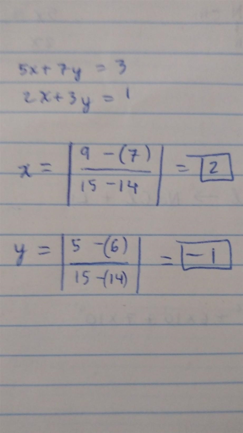 What is the solution for the following system of equations? 5x + 7y = 3 2x + 3y = 1 O-example-1