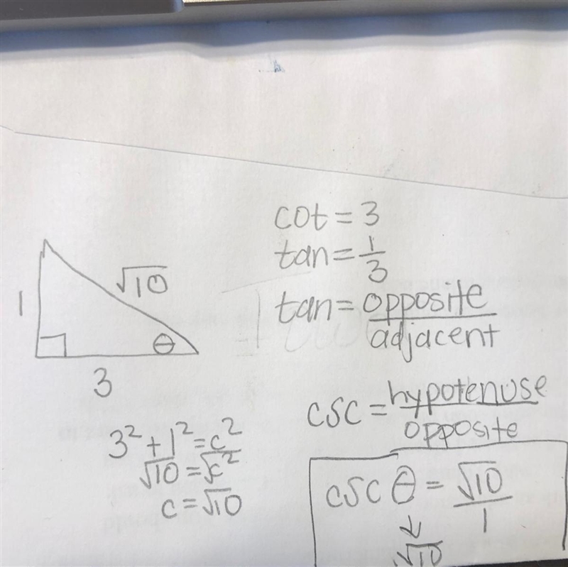 What is csc 0 when cot 0 = 3?-example-1