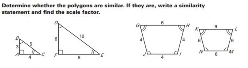 Determine whether the polygons to the right are similar. If​ so, write a similarity-example-1