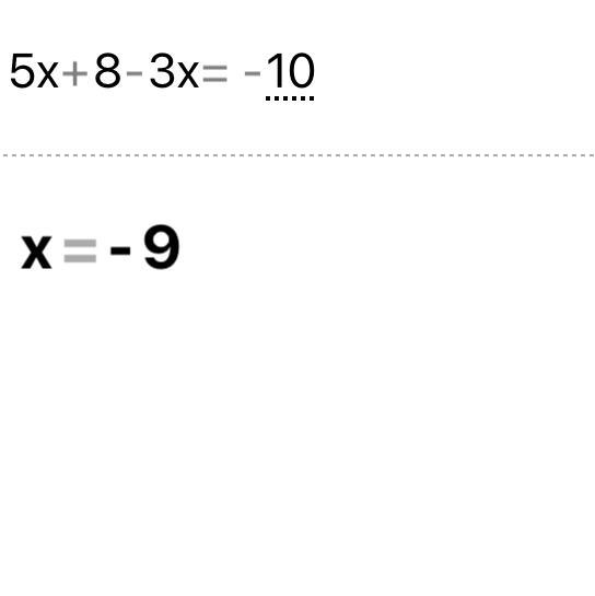 Solve the equation. 5x + 8 - 3x = -10-example-1