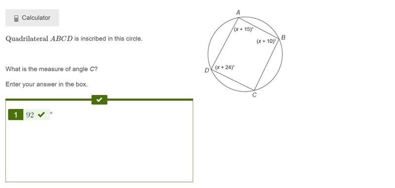 What is the measure of angle C? Enter your answer in the box. ° A quadrilateral inscribed-example-1