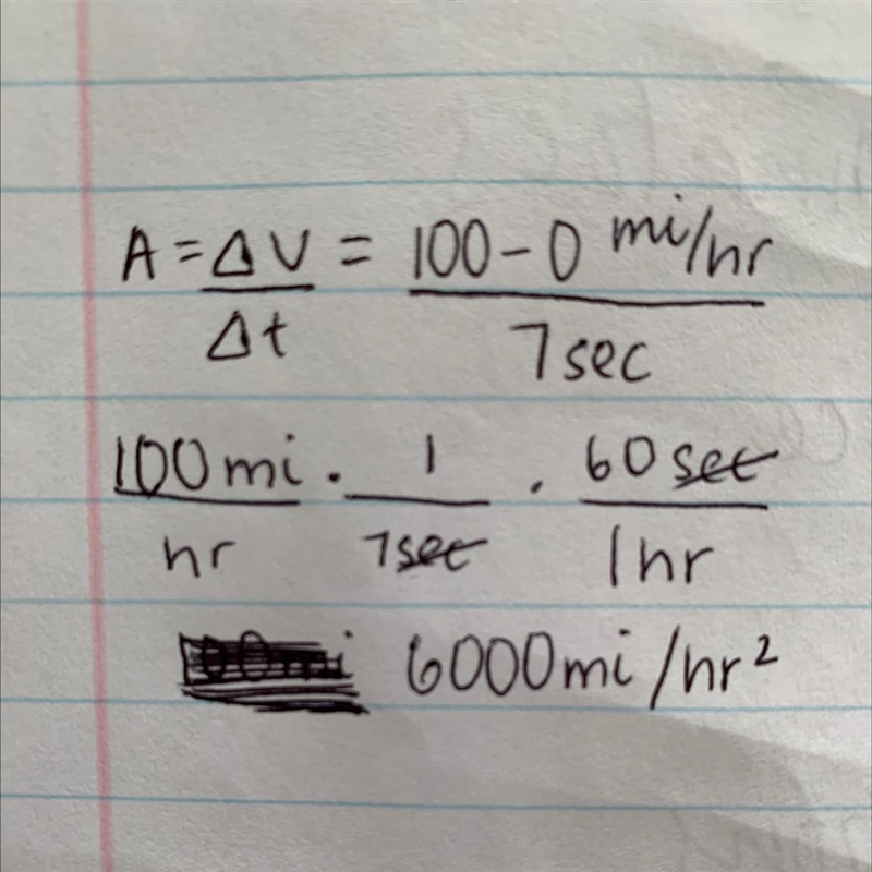 A car accelerates from a resting position to 100 mi/hr in 7 seconds. What is the acceleration-example-1