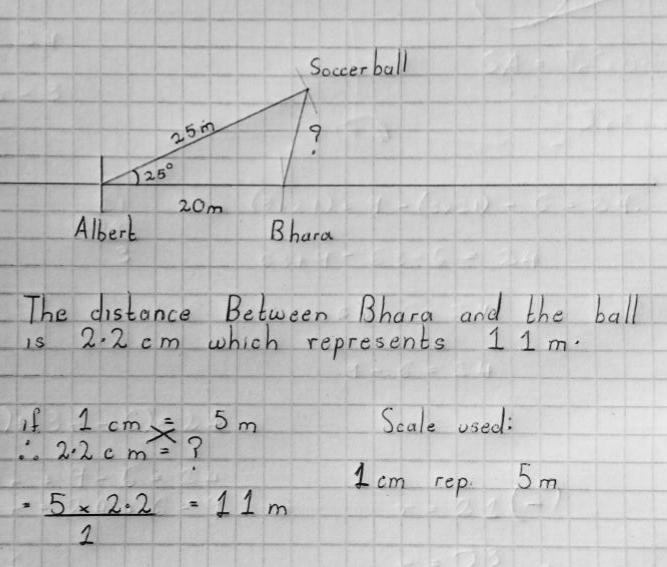 Two kids, Albert and Bhara, are 20.0 m apart. Albert sees a soccer ball 25.0 m away-example-1