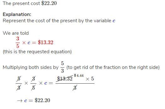 Your mother gave you $13.32 with which to buy s present. This covered 3/5 of the cost-example-1