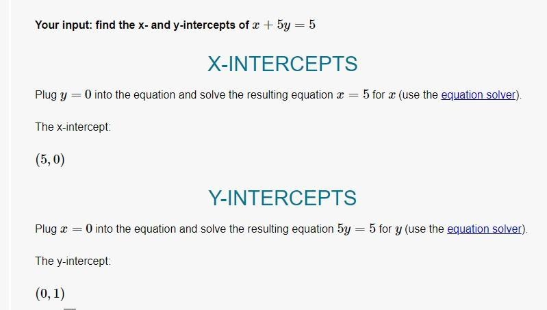 X+5y=-5 find x and y intercept-example-1