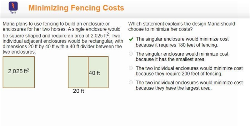 Maria plans to use fencing to build an enclosure or enclosures for her two horses-example-1