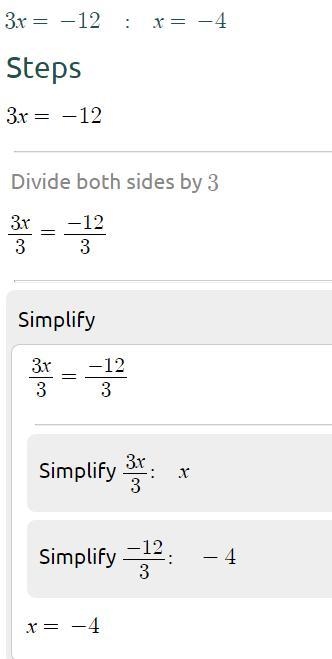 What is the solution of 3x=-12-example-1