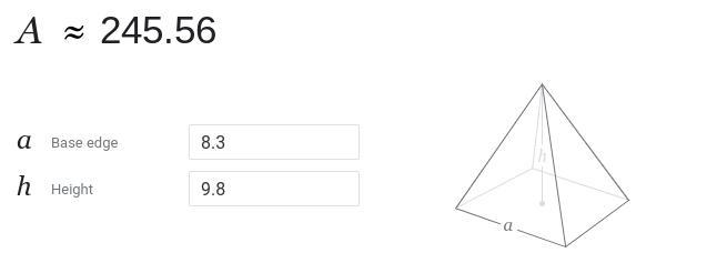 Find the volume of a pyramid with a square base where the area of the base is 8.3 m-example-1