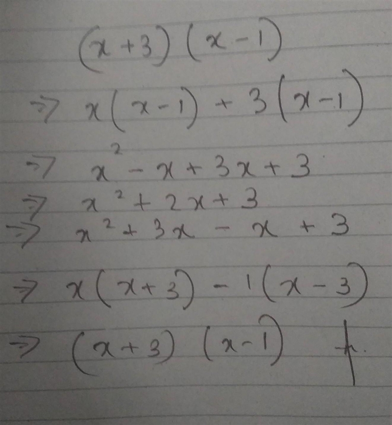 Expand and simplify (x + 3)(x - 1)-example-1