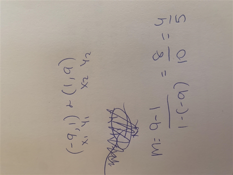 What is the slope of (-9,1) and (1,9)-example-1