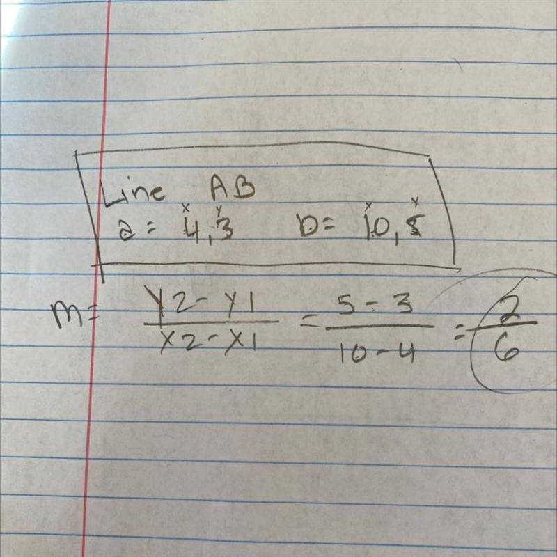 The coordinates of A and B are given a= (4,3) b= (10,5) 1) calculate the gradient-example-1