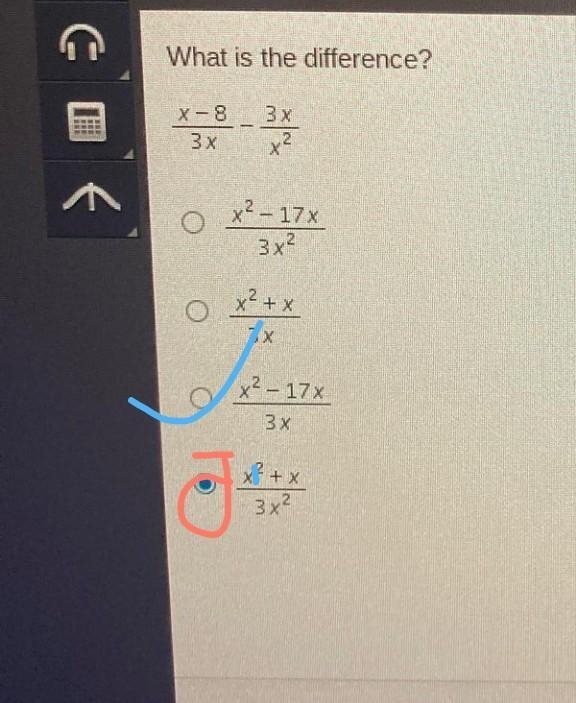 What is the difference? X-8/3x - 3x/x^2-example-1