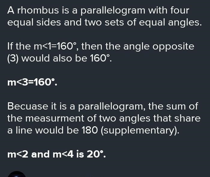 In the rhombus m<1=160° . What are m<2 and m<3?-example-1