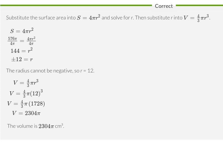 Find the radius of a circle whose area is 576π m²-example-1