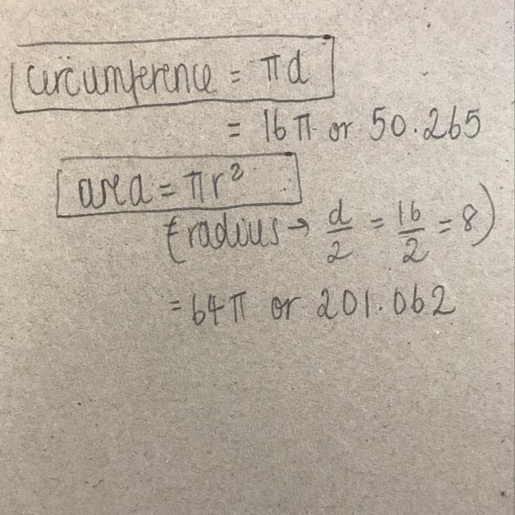 Find the circumference and area of each circle. Include the formula thank you-example-1