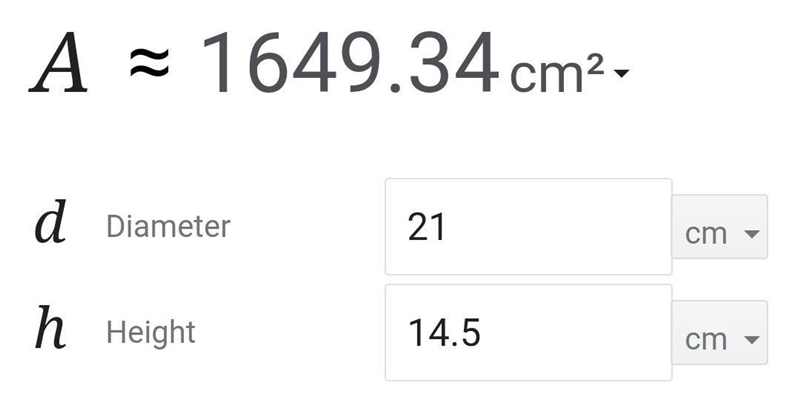 A closed circular cylinder has a diameter of 21 cm and height of 14.5 cm find it total-example-1