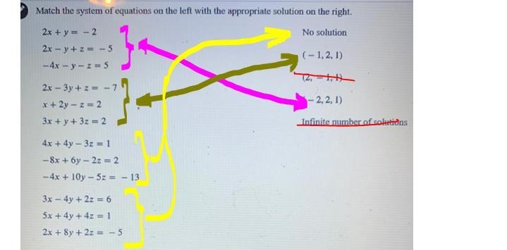 MATCH THE SYSTEM OF EQUATIONS ON THE LEFT WITH THE APPROPRIATE SOLUTION ON THE RIGHT-example-1