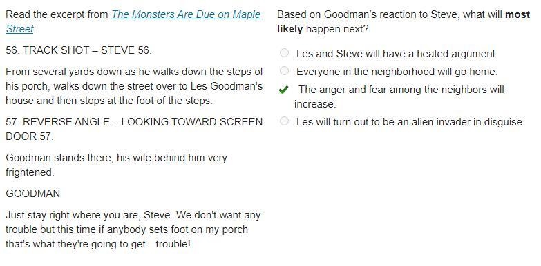 Read the excerpt from The Monsters Are Due on Maple Street. 56. TRACK SHOT – STEVE-example-1