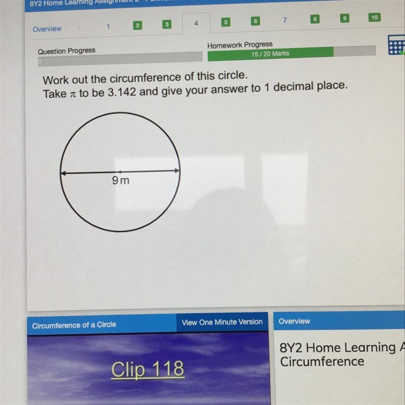 Question Progress Homework Progress 13/20 Marks 師 80% Work out the circumference of-example-1