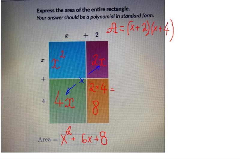 Express the area of the entire rectangle.-example-1