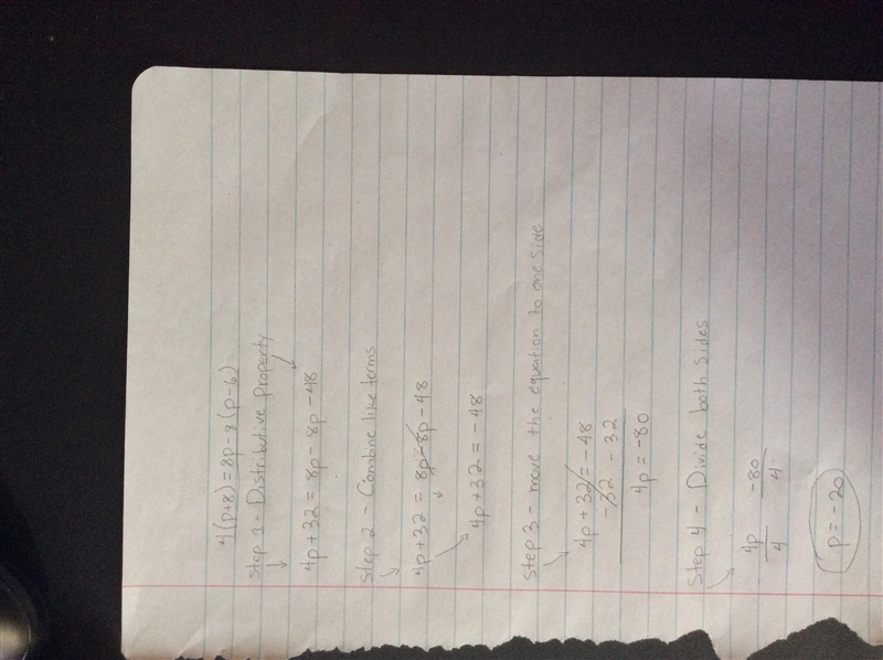 1) 4(p + 8) = 8p – 8(p – 6)-example-1