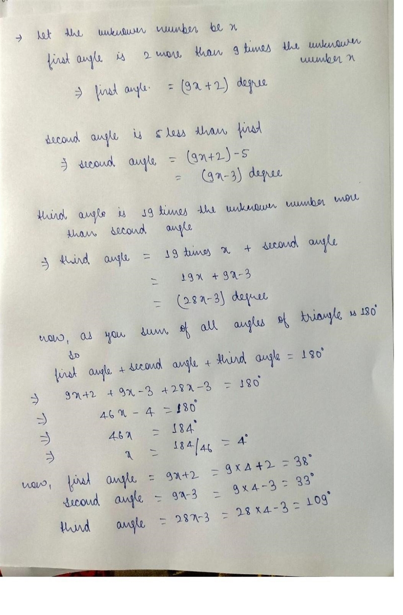 Does anyone know how to solve this? A triangle has angles described as follows: The-example-1