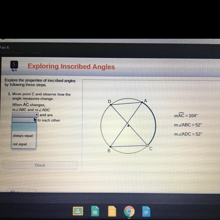 Move point C and observe how the angle measures change. When AC changes, m_ABC and-example-1