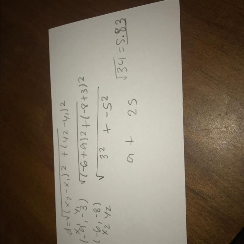 Please help Find the distance between (−9, −3) and (−6, −8). Round your answer to-example-1