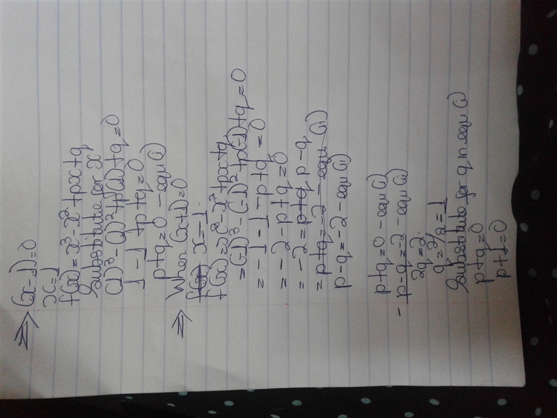 The polynomial f(x) = x³-x²+px+q, where p and q are constants, has remainder 8 when-example-1