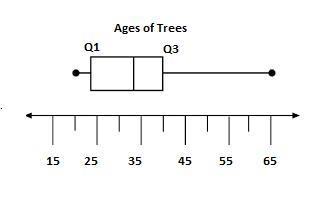 He box-and-whisker plot below shows the distribution of the ages, in years, of the-example-2