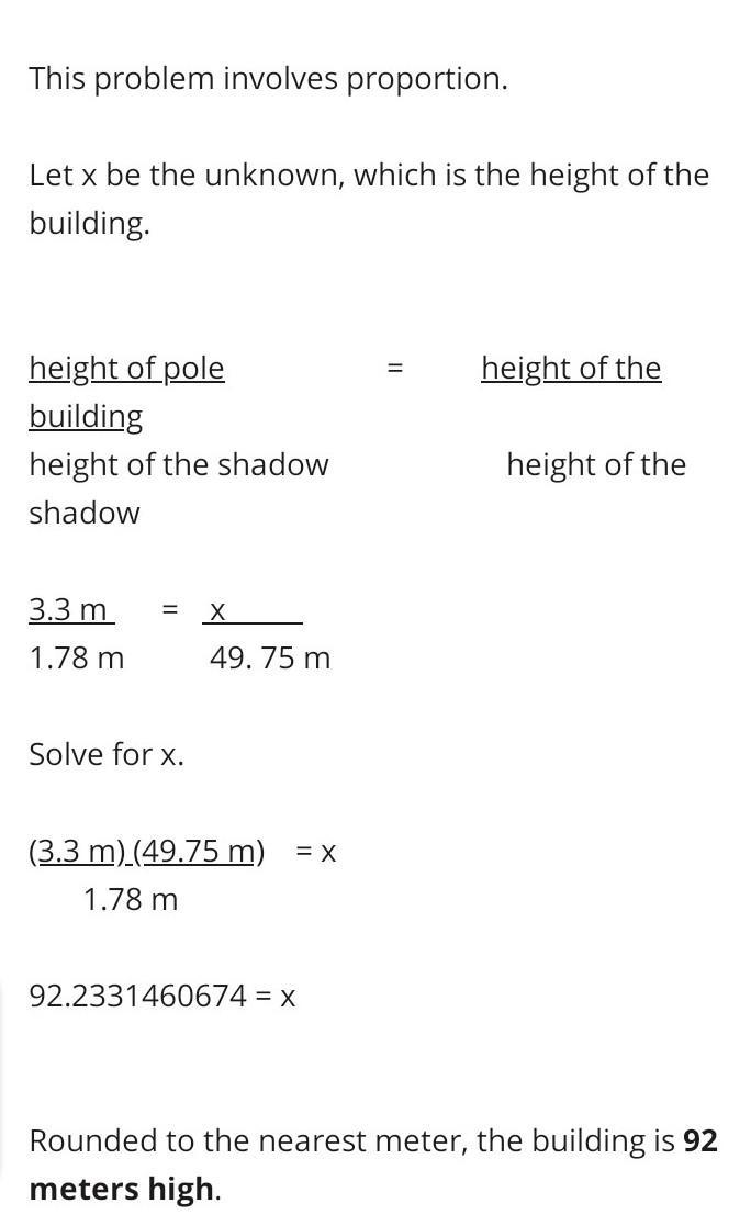 A pole that is 2.8 mm tall casts a shadow that is 1.37 m long. At the same time, a-example-1