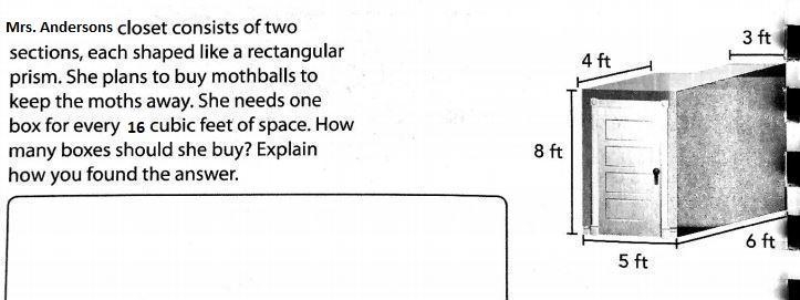 Mrs. Anderson​'s closet consists of two​ sections, each shaped like a rectangular-example-1