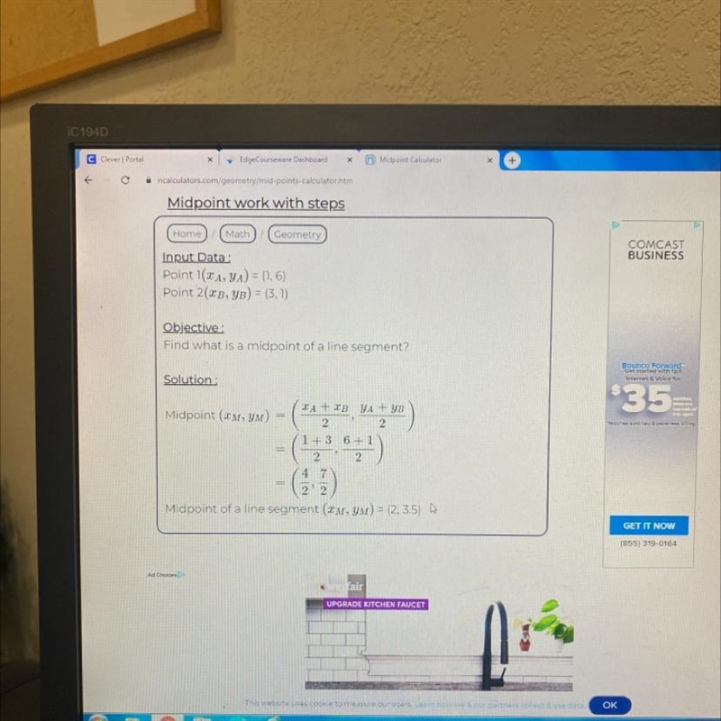 What's the midpoint between (1,6) and (3,1) need help-example-1