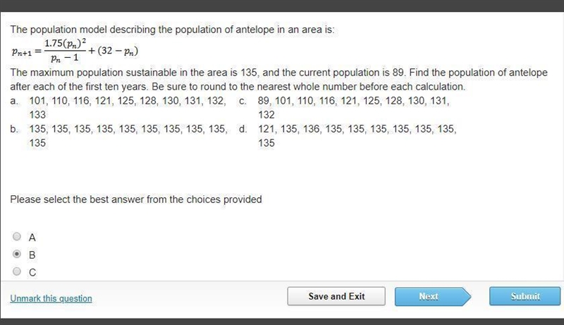 Pn+1 Pontz - 1.75(P..)2 Pu-1 The population model describing the population of antelope-example-1