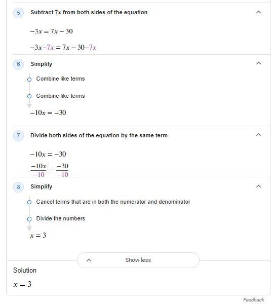 3(8 - x) = 7x - 6 Can someone explain how to get the answer please-example-2