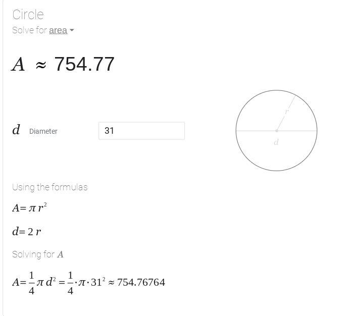 Find the area of a circle with a diameter of 31.-example-1