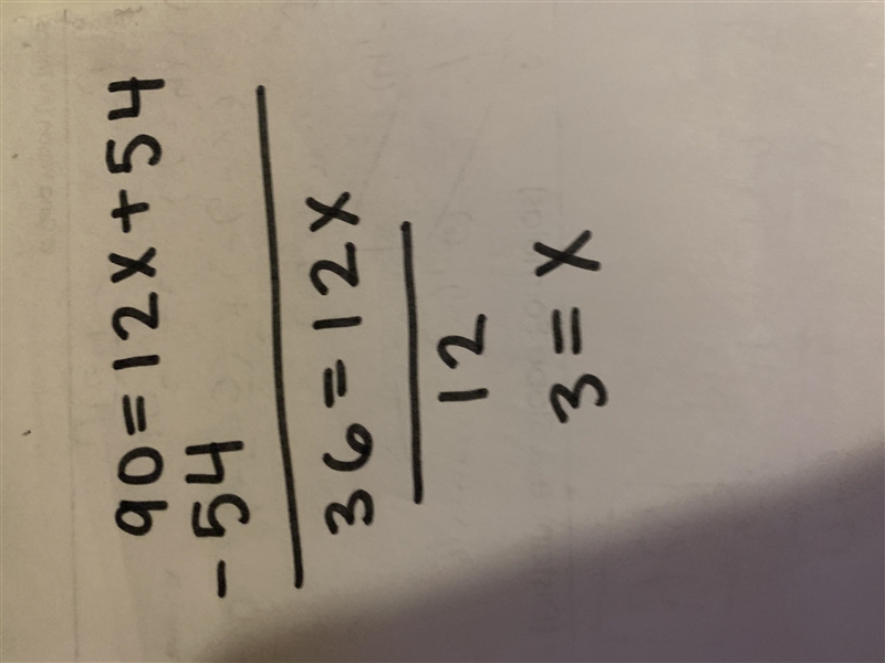 Find x when y is 90 rule y=12x + 54-example-1