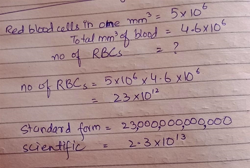 if there are about 5,000.00 red blood cells in every one cubic millimiter of mrs. garcias-example-1