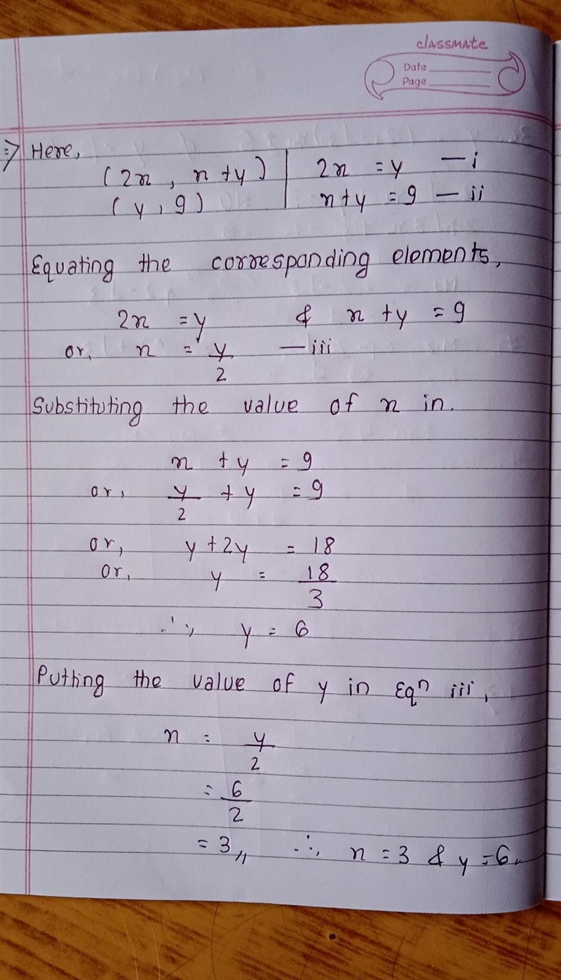 If(2x,x+y)=(y,9)find x and y. ​-example-1