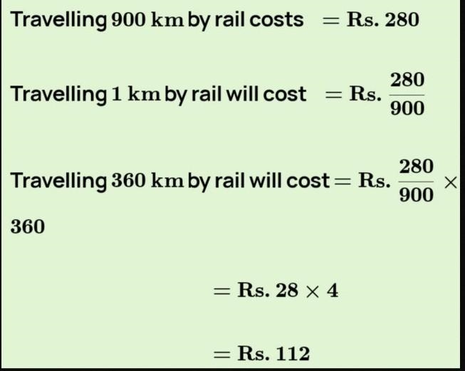 Travelling 900 km by rail costs of Rs 280. What would be the fare for a journey of-example-1