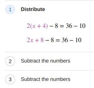 2(x + 4) - 8 = 36-10-example-1