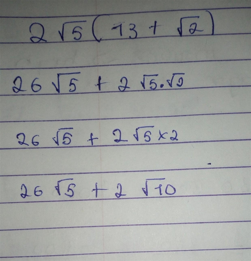 Simplify this expression. 2\sqrt5(13+\sqrt2)-example-1