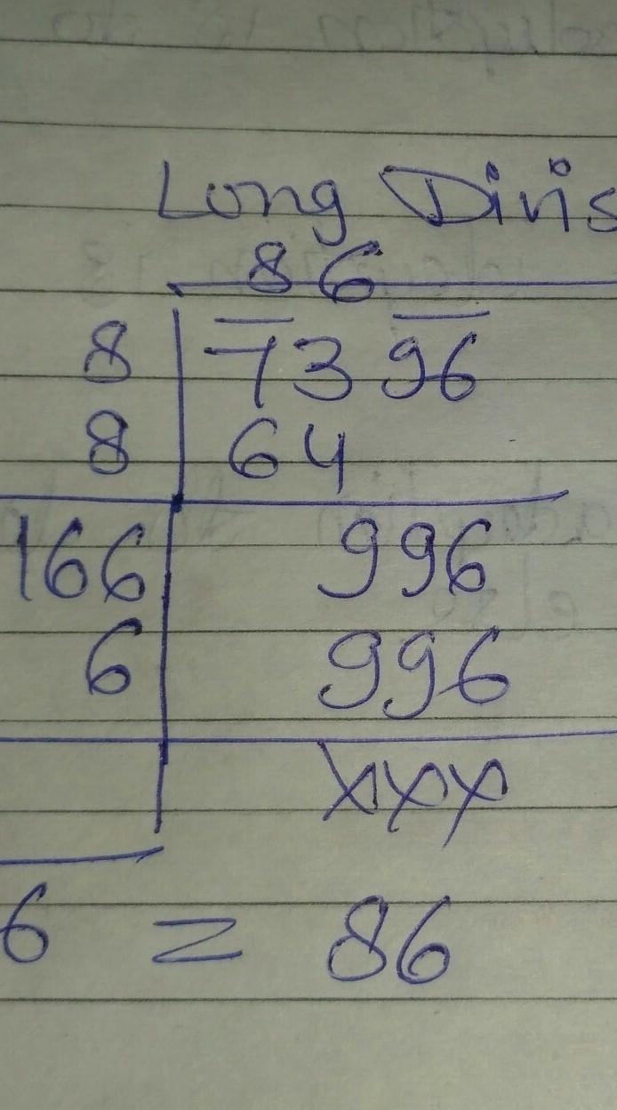 Square root of 7396 by division method​-example-1